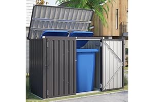 YODOLLA Mülltonnenbox 2er mit Gasdruckfeder, Abschließbar Gartenschrank Wetterfest Geräteschuppen für den Außenbereich, 150,6 x 80 x 117,6cm, 1300L, Dunkelgrau