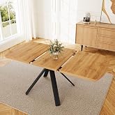 JIEXI Extendable Dining Table 4-6 Seater Kitchen Dining Table 120-63 Inch Wood Effect Expandable Top Black Metal Frame for Ho