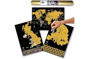 Global Walkabout Scratch Off World, Europe and UK Map with Flags background - Deluxe Travel Size World, Europe and UK Map Poster - Countries and Facts - Travel Gift (Black)