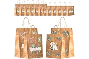 KAÏDENSÏ Sacchetti Regalo Natale Grandi in Carta Kraft Regali - 12 Buste per Regali Natalizie con Manici - Borse Doni Natalizi Originali - Sacchetto di Natale Originale