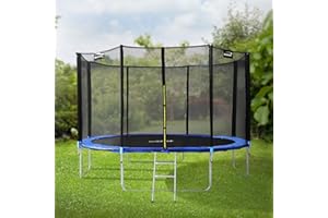 Hauki Trampolin Outdoor Ø183/244/305/366/427 cm Blau/Grün, GS geprüft, Kindertrampolin bis zu 150kg, Gartentrampolin für Kinder, Komplettset Sicherheitsnetz, Leiter, Randabdeckung, Gepolsterte Stangen