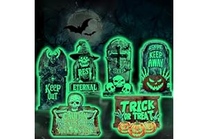 Pourbibi Halloween Deko Outdoor, 6 Stück Halloween Grabstein Deko, Fluoreszierender Grabstein Friedhof Deko Requisiten, Halloween Yard Signs Schild Deco, Simulation Halloween Grabstein