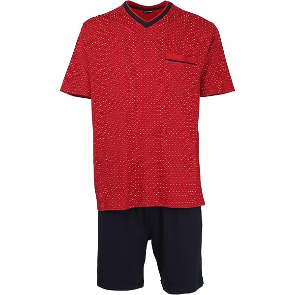 Pyjama Shorty Homme Hajo 2 Pièces - Haut Manches Courtes Rayé + Pantalon Uni | Mélange Coton, Coupe Droite