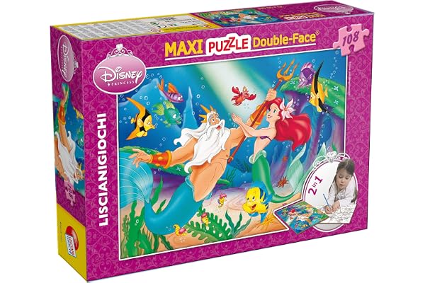Liscianigiochi Lisciani, Maxi Puzzle pour enfants à partir de 4 ans, 108 pièces, 2 en 1 Double Face Recto / Verso avec le dos à colorier - Disney La Petite Sirène 31788