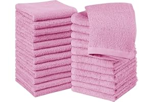 Nausha 48 X Face Cloth Towel 100% Soft Cotton Flannel & Wash Cloth 600 GSM High Absorbent & Quick Dry Hotel Quality Towel 30 X 30 cm (Pink, 24)