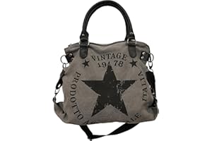JameStyle26, “Star Bag Vintage” - borsa da donna in stile vintage con stella stampata sopra e manici, shopper alla moda, in tela
