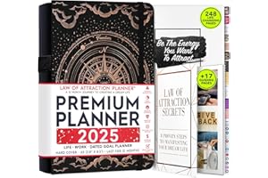 FREEDOM MASTERY Planer prawa przyciągania, A4, niedatowany, tygodniowy, miesięczny, 12-miesięczna podróż w celu zwiększenia produktywności i szczęścia, organizer życia, dziennik wdzięczności, z naklejkami i pudełkiem