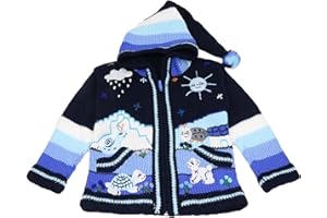 Pablo Vicente Sunny Times - Kinderstrickjacke aus Peru, Jacke mit Kapuze und Reißverschluss für Babys und Kinder, Weich und Warm, Freizeit oder Anlässe, Größe 62 bis 116, Handgefertigt