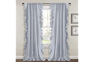 Lush Decor Farmhouse Reyna Ruffle Window Curtain Panel Pair, 52" W x 84" L, Navy