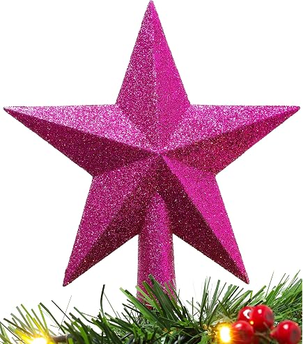 Punta Per Albero Di Natale A Stella Dorata, In Plastica, Decorata Con Glitter, Altezza 23 Cm