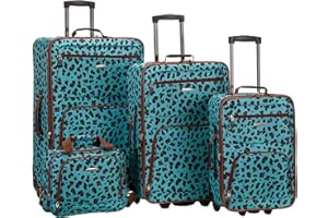 Rockland Juego de Equipaje de 4 Piezas, Talla única, Juego de Equipaje de 4 Piezas, Leopardo Azul, Talla única, Juego de Equipaje Vertical Jungle Softside
