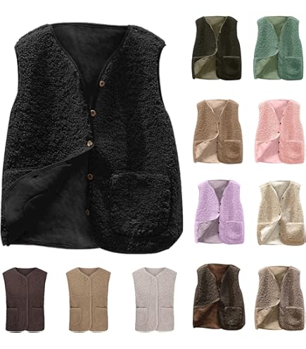 Nsiaot Damen Fleeceweste Mit V-Ausschnitt - Kuschelige Teddyjacke Für Herbst & Winter