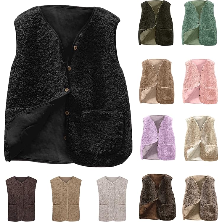 Teddy Weste Damen Mit Kapuze - Flauschige Fleece Winterweste Mit Taschen