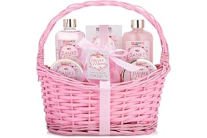 ‎BRUBAKER BRUBAKER Cosmetics - Danke Mama - 7-teiliges Bade- und Dusch Set mit Rosen Vanille Duft - Geschenkset in Vintage Korb Pink Rosa - Beauty Geschenk für die Mutter