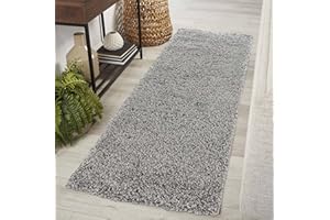 Serdim Rugs Living Room Hallway Runner Shaggy Rugs, Polypropylene, Silver Grey, 60x220cm(2" x7'3)