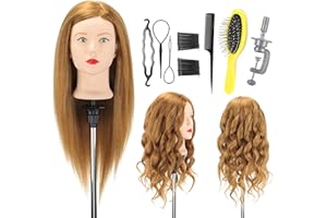 NEVERLAND BEAUTY & HEALTH Neverland 22 "80% Capelli Veri Parrucchiere Styling Head Training Head Cosmetology Manichino Manichino Testa di Bambola Con Set di Trecce + Spazzola per Capelli + Morsetto gratuito
