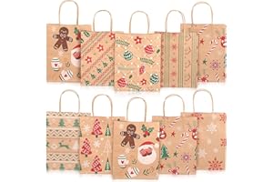 MAMUNU 24 Stück Papiertüten Weihnachten Geschenktüten mit Henkel, Braun Weihnachtstaschen Weihnachtsgeschenktüten Kraftpapiertüten, Geschenkverpackung Tasche für Weihnachtsfeier, 23 x 18,5 x 8,5 cm