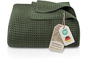‎LAYNENBURG LAYNENBURG Premium Waffelpique Baumwolldecke 150x200 cm - Oeko-TEX 100 - Baumwollmix Kuscheldecke - Decke als Wohndecke, Sofa-Decke & Couchdecke - Wolldecke kuschelig-warm aus Baumwolle (dunkelgrün)