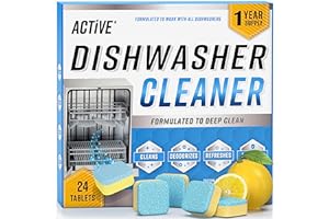 Dishwasher Cleaner and Deodorizer Tablets - 24 Pack ACTIVE Deep Cleaning Descaler for Dish Washer Machine - Heavy Duty Limescale, Grime, Calcium, Odour Remover, Natural, Septic-Safe - 12 Month Supply
