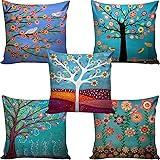 Set of 5 Multi Colored Decorative Hand Made Cotton Cushion Covers 16" x 16" (40cm x 40cm)