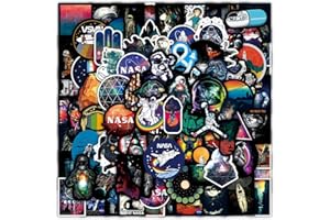 FOCRI 100Pcs NASA Space Stickers, Ciencia Ficción Universo Astronauta Pegatinas Packs para Niños y Jóvenes, Cohete Cápsula Espacial Vinilo Impermeable Calcomanías para Portátiles, Guitarras, Monopatines