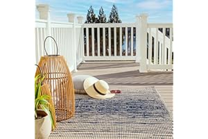 FAB HABITAT FAB HAB Rayures abstraites Modernes Tapis d'extérieur - Brooklyn Bleu - résistant à l'eau, ne Fade Pas, réversible - Plastique recyclé Premium - terrasse Patio Balcon Camping - 180cmx270cm