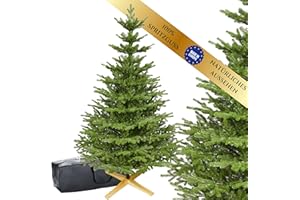 ‎TREESHOUSE Premium Artificial Christmas Tree 150 cm Nordmann Fir [100% Injection Moulding] Artificial Christmas Tree Including FSC Certified Wooden Stand and Bag I Christmas Tree Made in EU