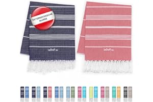 ‎LESTOFF LeStoff 2-częściowy zestaw ręczników Hammam, 95 x 180 cm – 100% bawełna organiczna, wstępnie wyprana, trwały, lekki, chłonny i szybkoschnący, podróżny ręcznik kempingowy, kąpielowy, do sauny, ręcznik