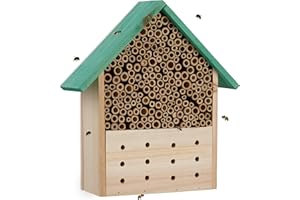 Relaxdays Hôtel à Insectes, Nid pour Abeilles Sauvages & guêpes, Jardin, Refuge à bourdons, 30 x 27 x 9 cm, Nature/Vert