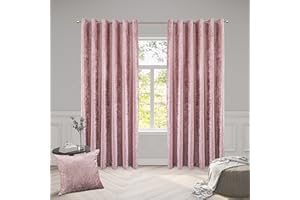 ROOEE Luxury Crushed Velvet Curtains PAIR Fully Lined Eyelet Ring Top For Bedroom, Living Room, Kitchen, Office (Blush Pink, 90" Wide x 108" Drop)