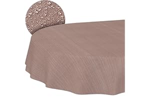 ANRO Mantel Textil de algodón y poliéster, Lavable, diseño de Damasco, Tejido Jacquard, Lavable, Color marrón, Ovalado, 180 x 140 cm, Borde de Corte