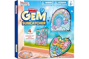 Klever Kits Suncatcher Craft Kit for Children,4 Designs Arts and Crafts for Kids Age 6 7 8 9-12,Gem Diamond Painting Craft Kits,Window Gem Art Set,Birthday Gift for Girls Age 6-12