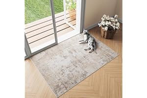 HUGEAR Dywany Wejściowy 60x90cm Dywan Beżowy i Szary Abstrakcyjny Nowoczesny Dywaniki Antypoślizgowy Zmywalny Mały Dywanowa Sypialni Kuchni Biura Krótkim Włosiem Carpet