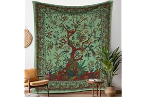 Craft Trade Albero della Vita Arazzo da appendere alla parete Trippy, Arazzo estetico, decorazione per la casa per soggiorno, camera da letto, soggiorno, dormitorio, colore: verde - 150 x 152 cm