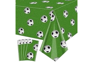 PTECDROTS 4Pcs Fußball-Tischdecken, rechteckige Gras-Tischdecken, Kunststoff-Fußball-Thema-Tischdecken für Kinder Fußball-Thema Fan-Sport-Veranstaltung Spiel Tag Fußball Geburtstag Party Supplies, 130 x 220cm