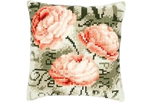VERVACO Kit Cuscino Punto Croce PEONIE Set Ricamo Principianti Cuscini Gobelin Decorativi ca. 40 x 40 cm Accessori per Lavoretti Creativi DIY Casa Decor Hobby Adulti Cross Stitch