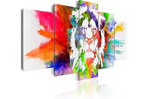 CUADROS B&D XXL murando - Tableau Décoration Animal 200x100 cm 5 Parties - Impression sur Toile Cadre en Bois Salon Chambre Déco Murale Tableaux Maison Bureau Cuisine - Lion Abstraction Peintures g-C-0019-b-o