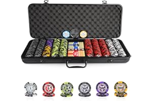 ORIENGEAR Poker Chip Set with Denominations, 500 PCS 14 Gram Clay Composite Casino Chips with ABS Case & 2 Decks of Playing Plastic Cards, for Texas Holdem Blackjack Gambling Games