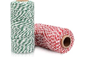 WEYSOO Baumwollschnur 200M, Rot-weiße Schnur und Grün-weiße Schnur, 2 mm Metzgerschnur, Bäckerschnur für Gartenarbeit, Dekoration, Binden, Basteln und Geschenkverpackung