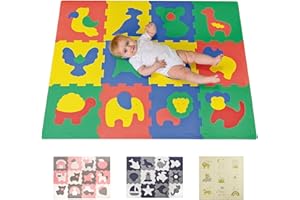 Hakuna Matte Attraktive Puzzlematte Baby 1,2 x 0,9 m Safari Tiere – 12 Platten à 30x30cm – 20% dickere & weichere Spielmatte – schadstofffreie, geruchlose, Pflegeleichte – plastikfreie Verpackung