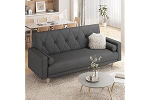 Yaheetech Convertible Sofa Bed Fabric Sofa Couch Click Clack Modern Sleeper Sofa Settee with 2 Bolster Pillows for Living Room/Guest Room Black