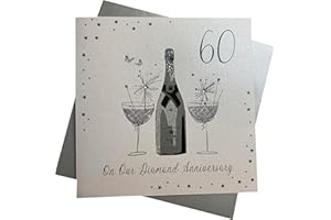 WHITE COTTON CARDS Grande Carte de 60e Anniversaire de Mariage Faite à la Main Inscription on Our Diamond Wedding Champagne & Chocolats