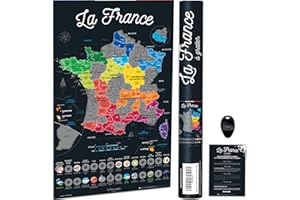 Bonanzana - Mapa Francji do drapania - 70x42 cm - Plakat do drapania regionów i wydziałów francuskich odwiedzanych z naczyniami i miejscami - Karta prezentowa ścienna z podróży - Scratch Off Map