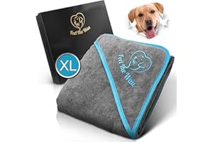 FeelTheWau Hundehandtuch extra saugfähig - Hundehandtuch für große Hunde und kleine Hunde - KUSCHELWEICH - Hunde Handtuch - Geschenk für Hundebesitzer (1er Pack 130x75cm, Grau/Türkis)