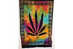 AVA Collections Tapestry Multicoloured Wall Hanging Psychedelic Tapestries Indian Cotton Poster Picnic Sheet Wall Decor Blanket Wall Art Hippie Bedroom Décor (Multicolour, Marijuana Leaf)