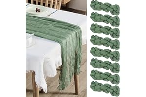 Obussgar Käsetuch-Tischläufer, 4,6 m, Boho-Gaze-Käsetuch-Tischläufer, 8er-Pack, 88,9 x 439,8 cm, transparenter Stoff, salbeigrüner Tischläufer, Großpackung für Hochzeit, Babyparty, Geburtstagsfeier