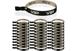 Aoriher 100 Pulseras de Identificación de VIP de Tela Banda de Entrada de VIP Cinta de Muñeca de Evento con Cierre Pulsera de Festival de Oro Negro para Fiesta Parque de Atracciones Concierto(Negro)