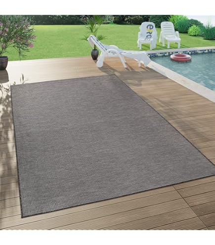 VIMODA Flachgewebe-Teppich Grau 80x150cm - Für Terrasse, Balkon & Innenbereich