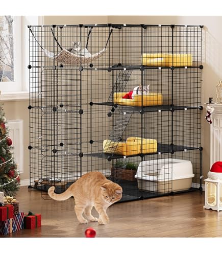 Kattenkooi Met Drie Niveaus, Kattenkooi voor Kleine Dieren, Indoor Draagbare Prikkeldraadomheining voor Kleine Dieren, Met Kattenbak Van het Ladetype (Size : 75x49x109cm