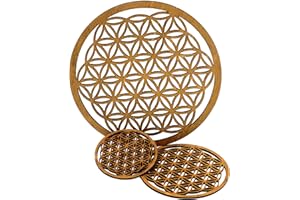 Spruchreif · Flor de la vida de madera Juego de 3 · Flor de la Vida Madera · Flor de la Vida · Decoración esotérica · Regalos espirituales · Posavasos Flor de la Vida